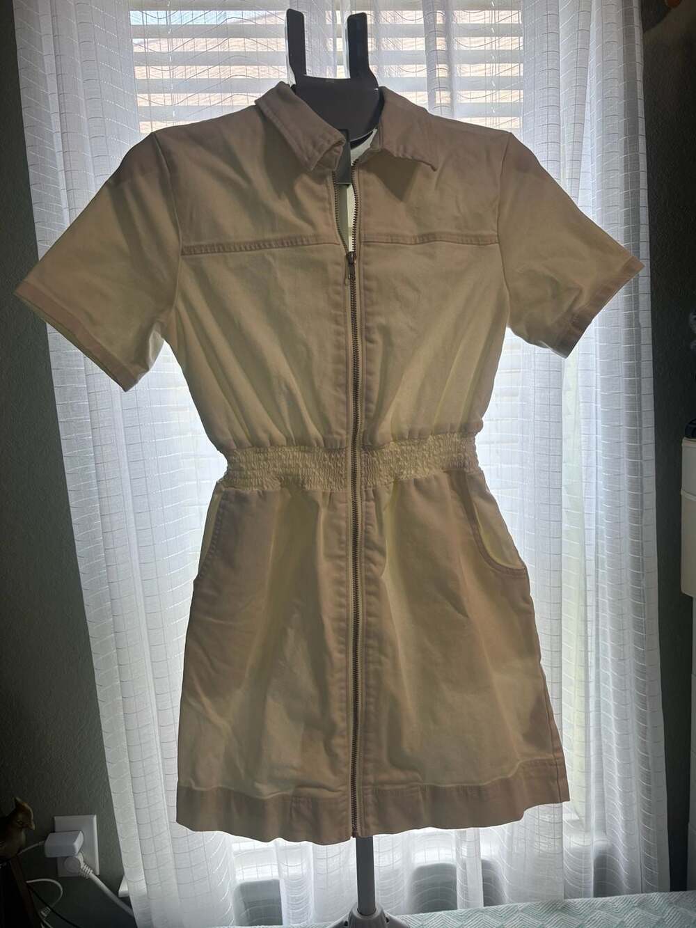 Forever 21 White Denim Zip-Front Mini Dress Size M